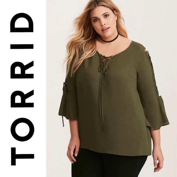 torrid Tops - TORRID LACE UP SLEEVE CHALLIS PLUS SIZE BLOUSE  3